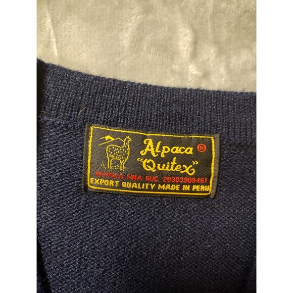 Navy Blue Alpaca Wool V-Neck Tight Knit Sweater Vest Mens XL by Alpaca Quitex - Picture 5 of 6
